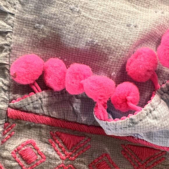 Lilly Pulitzer Embroidered Peplum Top Boho Pom Pom Flutter Sleeve XS - Picture 8 of 12